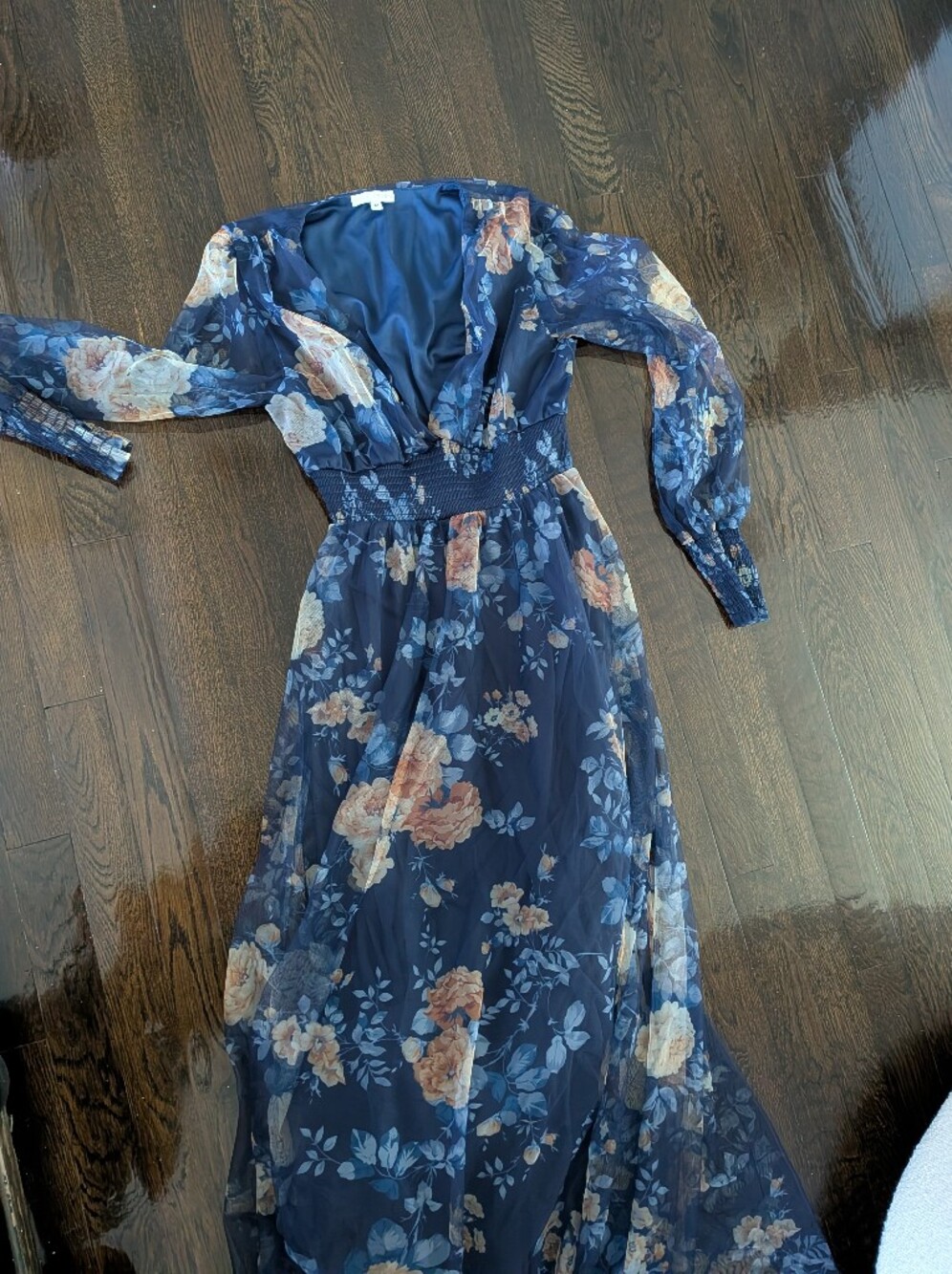 Baltic Born Navy Floral Maxi Dress with Puff Sleeves